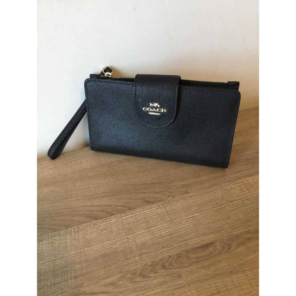 Coach Women's Black Crossgrain Leather Tech Phone Wallet (C2869) NWOT